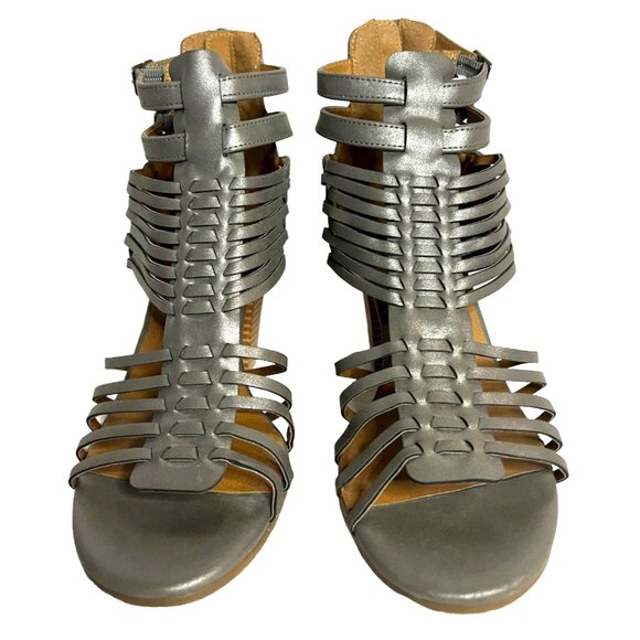 Madeline Gray Gladiator Heeled Sandals Woven Straps & Buckle Details Size 8.5 F - Picture 8 of 9